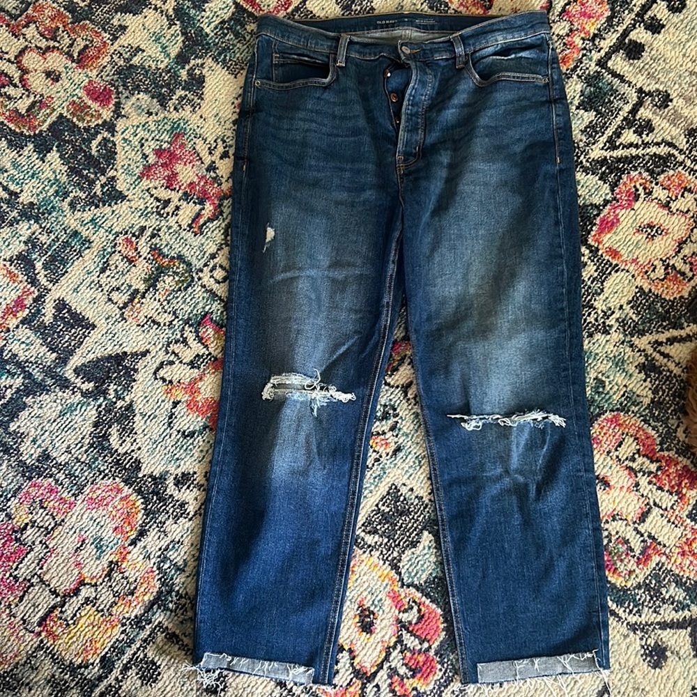Wide leg, cropped, sky high rise distressed jean